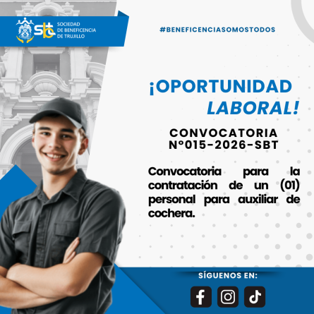 Convocatoria N°015-2026-SBT para la contratación de un (01) personal para auxiliar de cochera